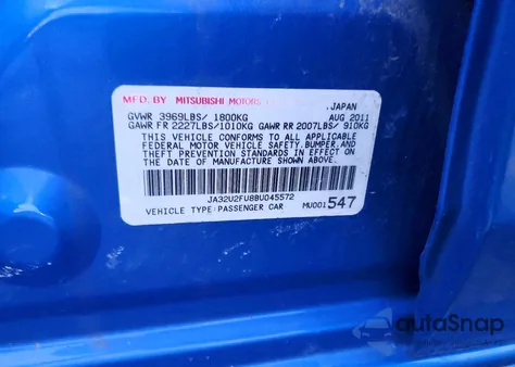 2011 Mitsubishi Lancer Es/Es Sport z USA, uszkodzony, nr VIN JA32U2FU8BU045572